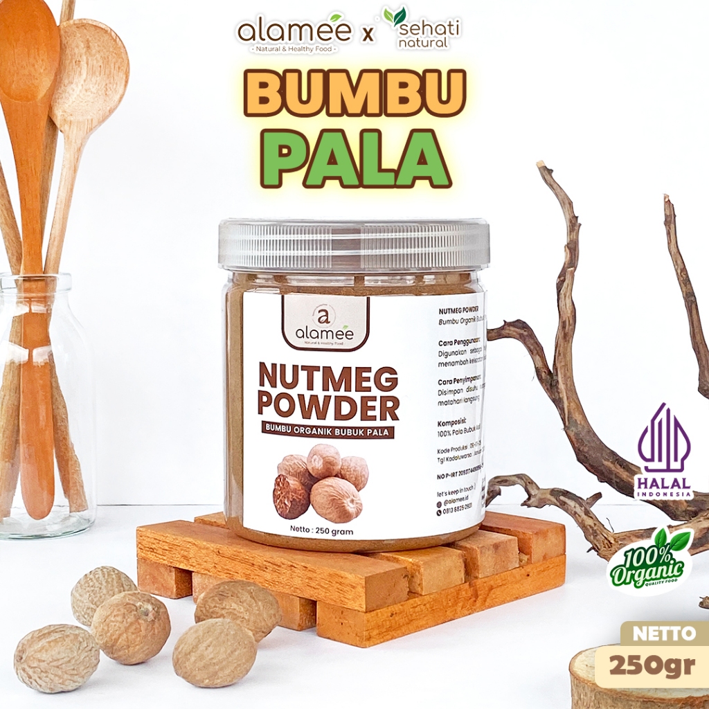 

Bumbu Dapur Pala Bubuk Nutmeg Powder Rempah Murni Asli Kemasan Toples Tanpa Campuran Organik 250gr