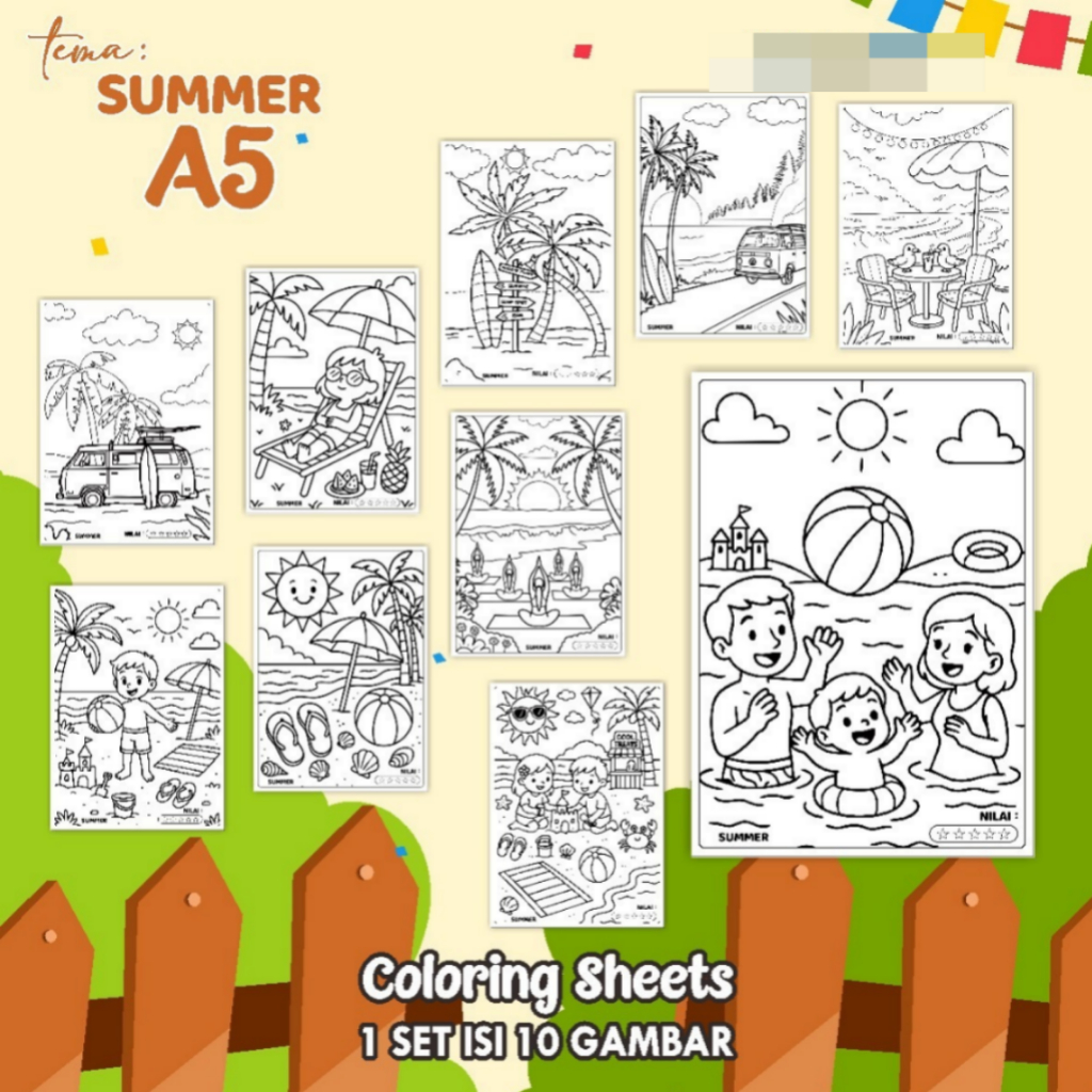 

KERTAS GAMBAR MEWARNAI TEMA [SUMMER] A5 ISI 10 LEMBAR - COLORING SHEET FOR KIDS READY STOCK