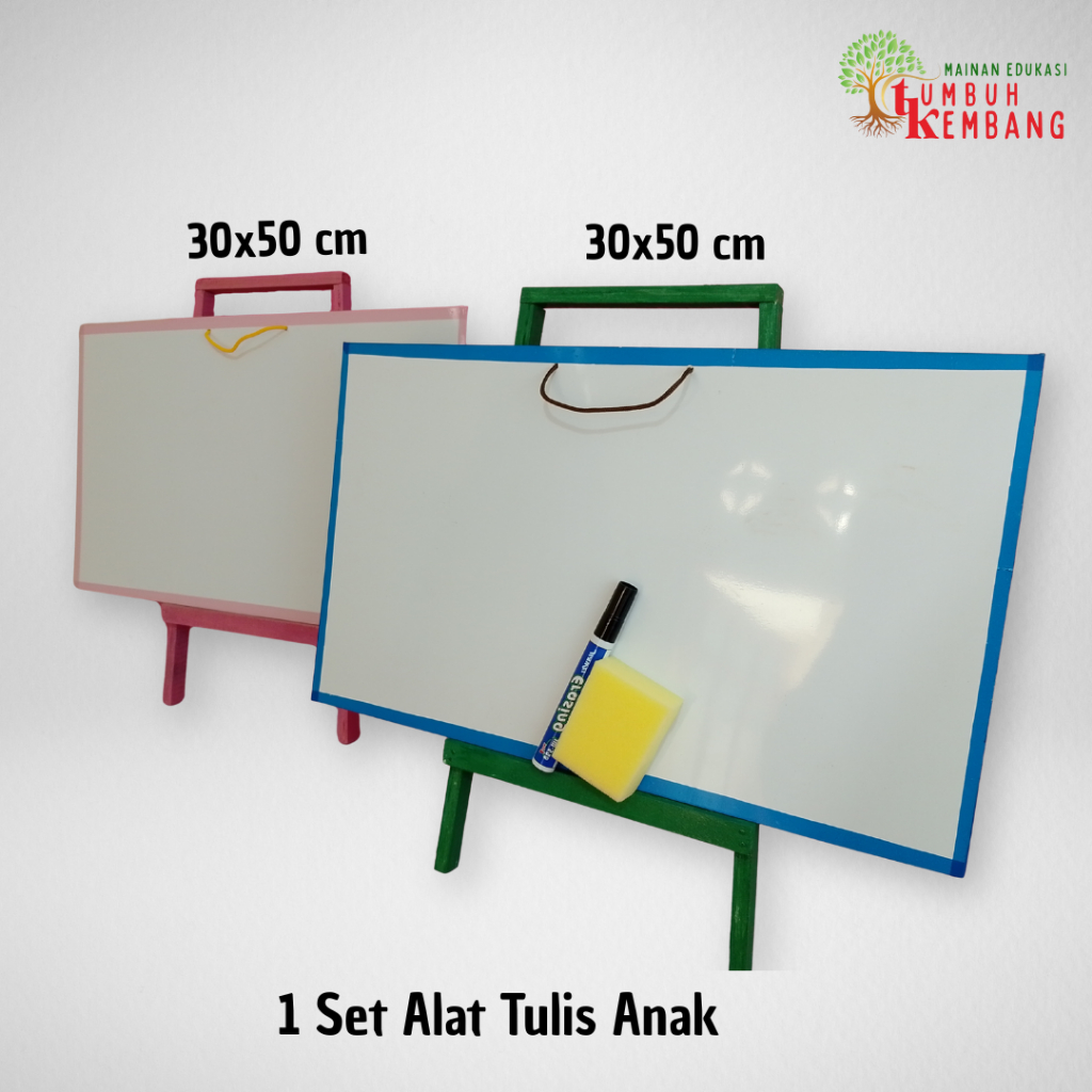 

White Board Anak 30x50 cm Kartun Lucu Papan Tulis Edukatif dengan Penyangga Kayu dan Spidol Gratis