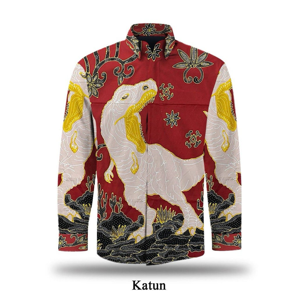 Kain batik tulis katun polos motif dinosaurus kemeja batik tulis pria asli 100% original K121