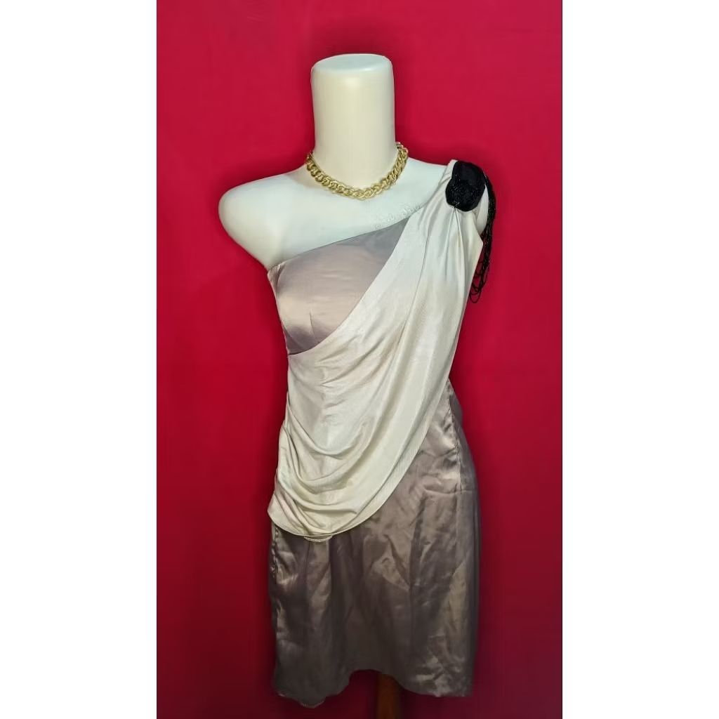 MINI DRESS ONE SHOULDER SATIN OLIVE