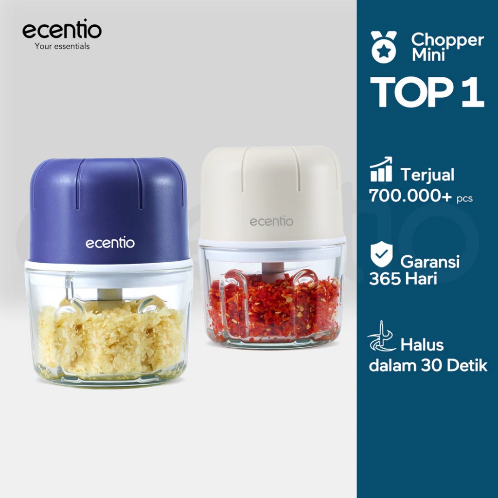 【bumbu】ecentio Mini Chopper kaca Blender 6 mata pisau 250ml Portable Kaca Tebal Master Dapur Multifu