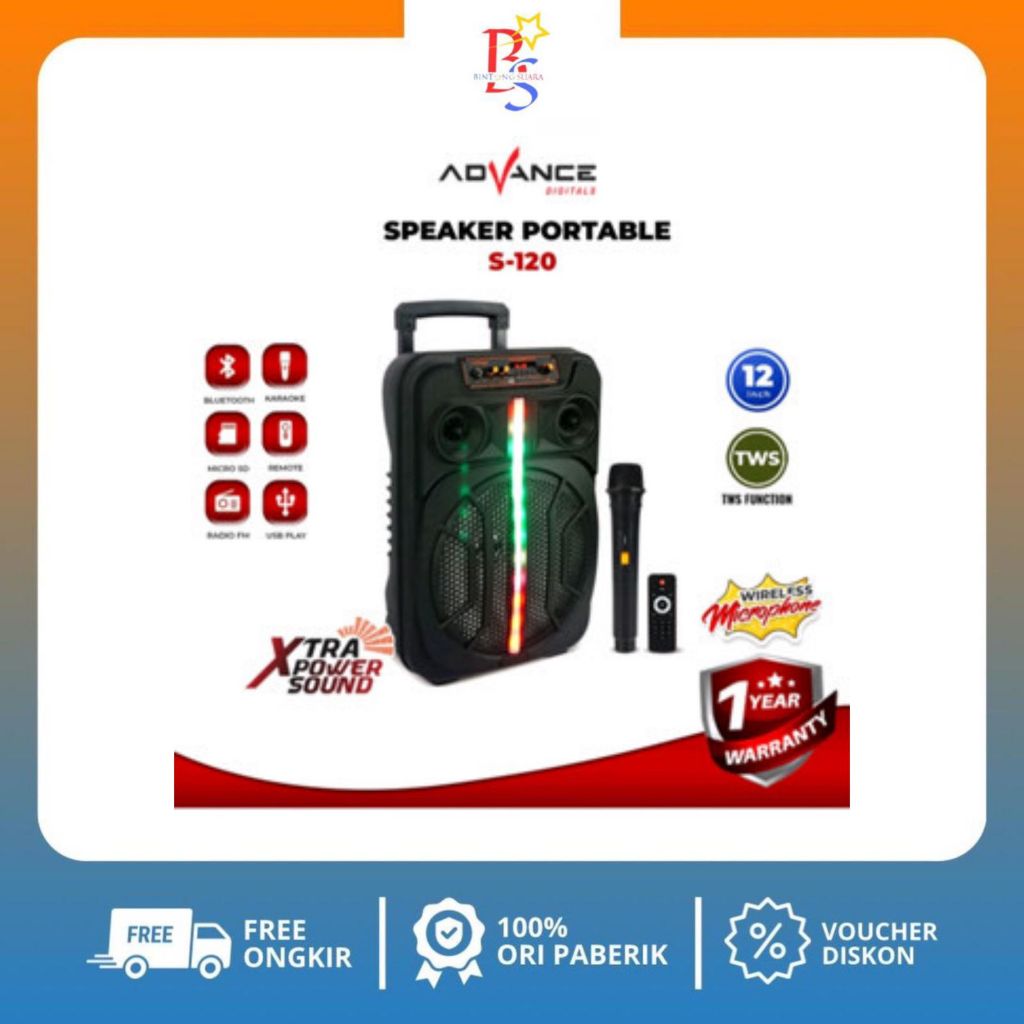Speaker Bluetooth Advance 12 inch S-120/Speaker Meeting/Speaker Karaoke/Speaker Aktif Free Mic Wirel