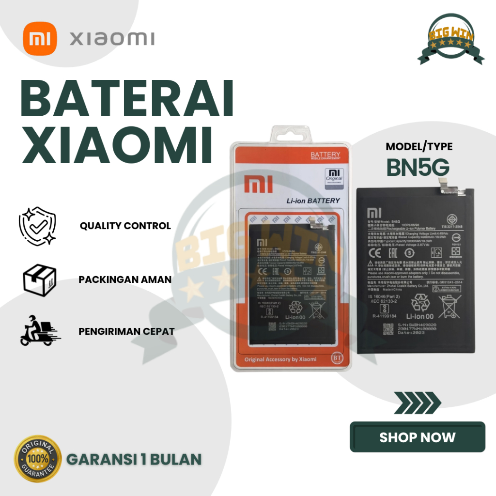 BATERAI BATTERY XIAOMI BN5G XIAOMI REDMI 10C, XIAOMI REDMI 10A DOUBLE [IC POWER] ORIGINAL