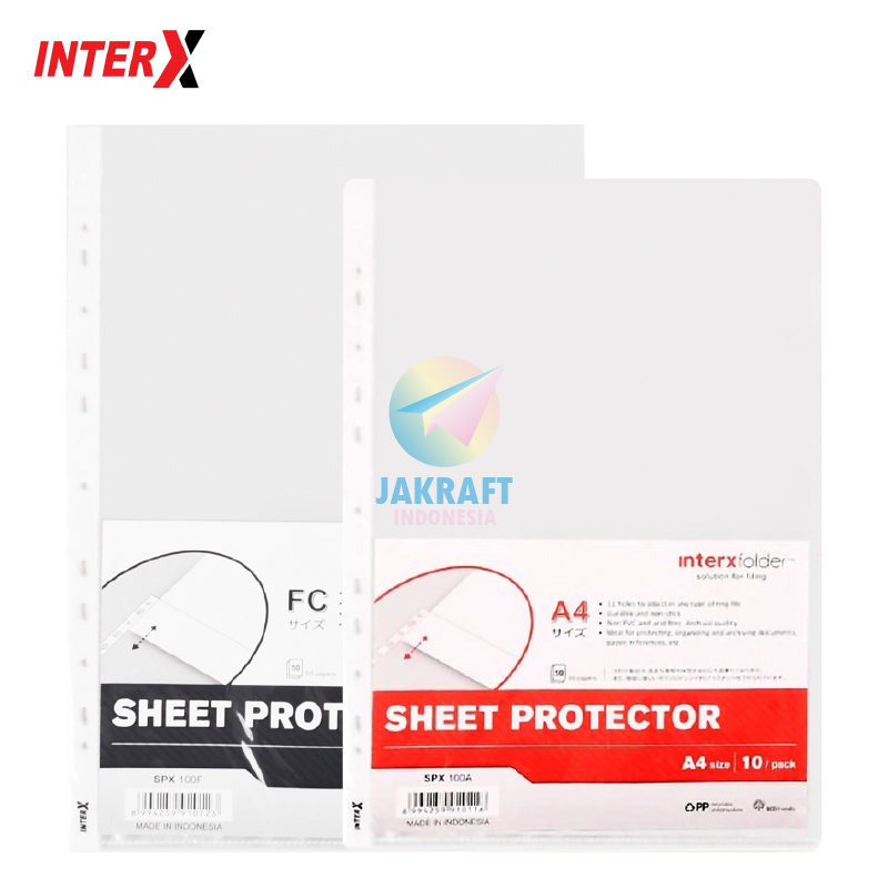 

(10 Pcs) Sheet Protector INTERX FOLDER A4 / F4 FC Folio Tebal 0.05 mm PP Pocket Bening Clear Plastik Kantong Document Map Ordner Binder Segala Merek Anti Air