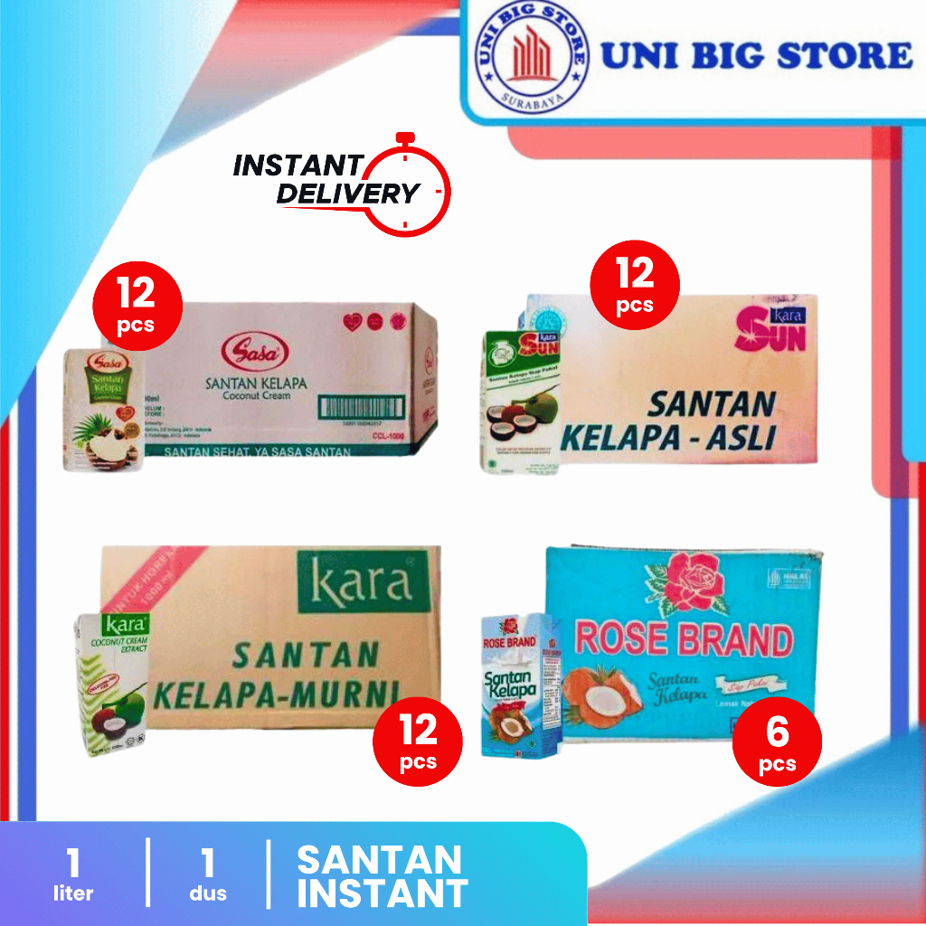 Sun Kara Santan Kelapa Cair 1 Liter x 12 pcs DUS 1000 ml Sasa Kara Rose Brand