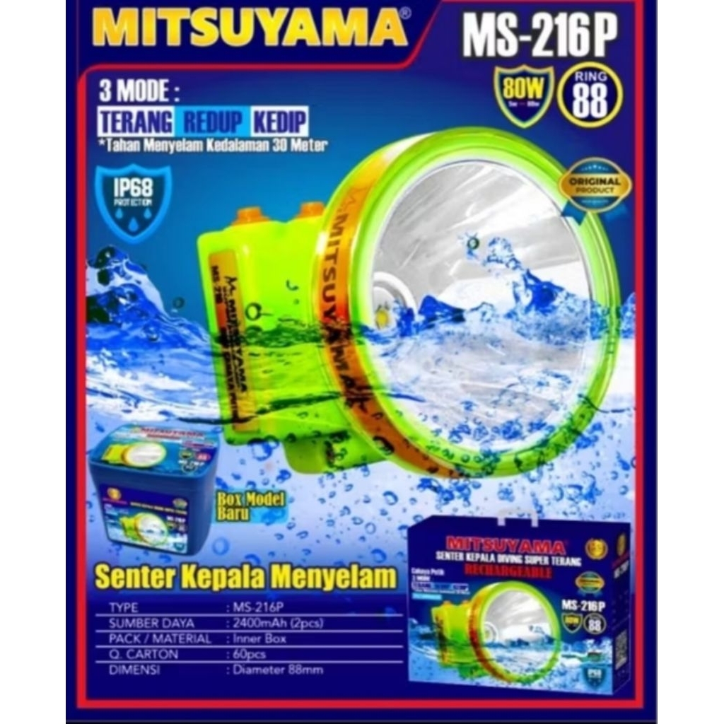 Senter Kepala Selam 80 Watt Mitsuyama MS-216P/216K
