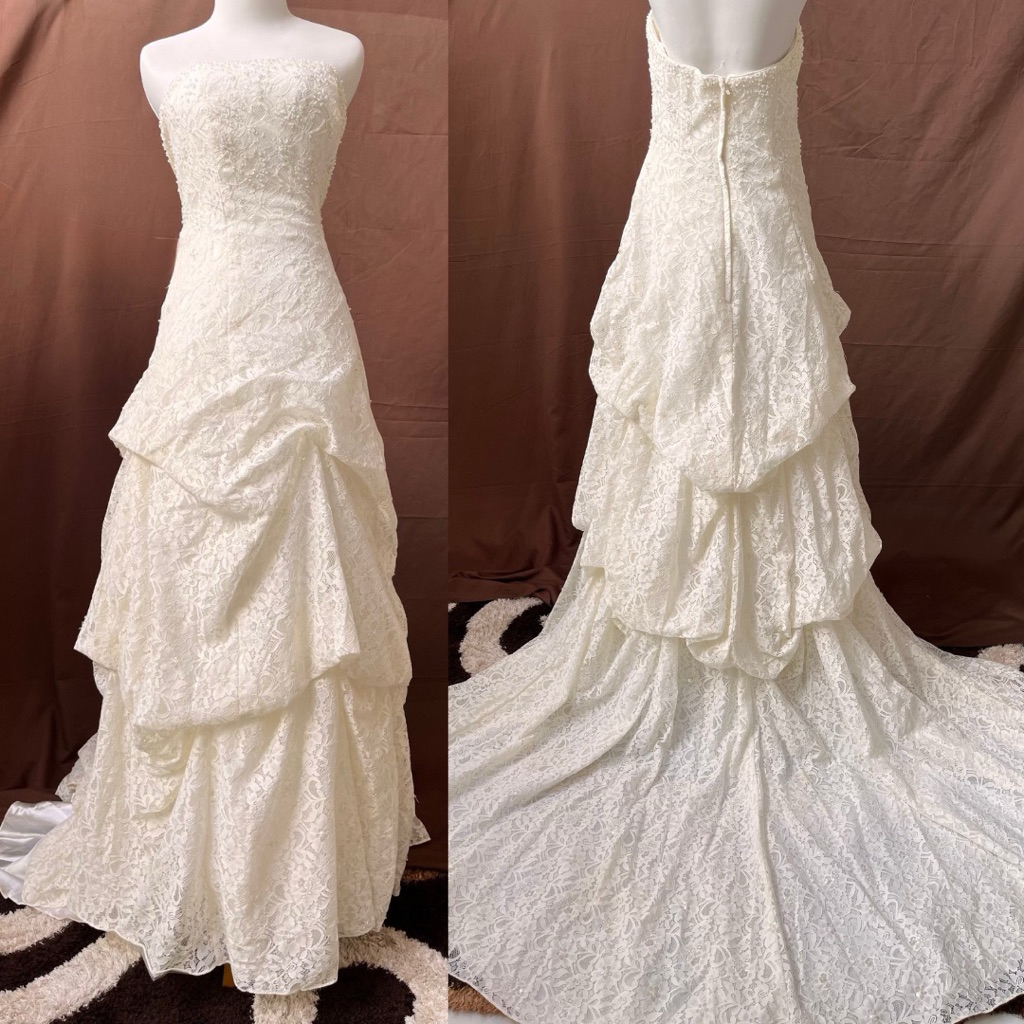 Gaun Putih Brokat Elegan David’s Bridal | wedding, prom, birthday dress (RENTAL)