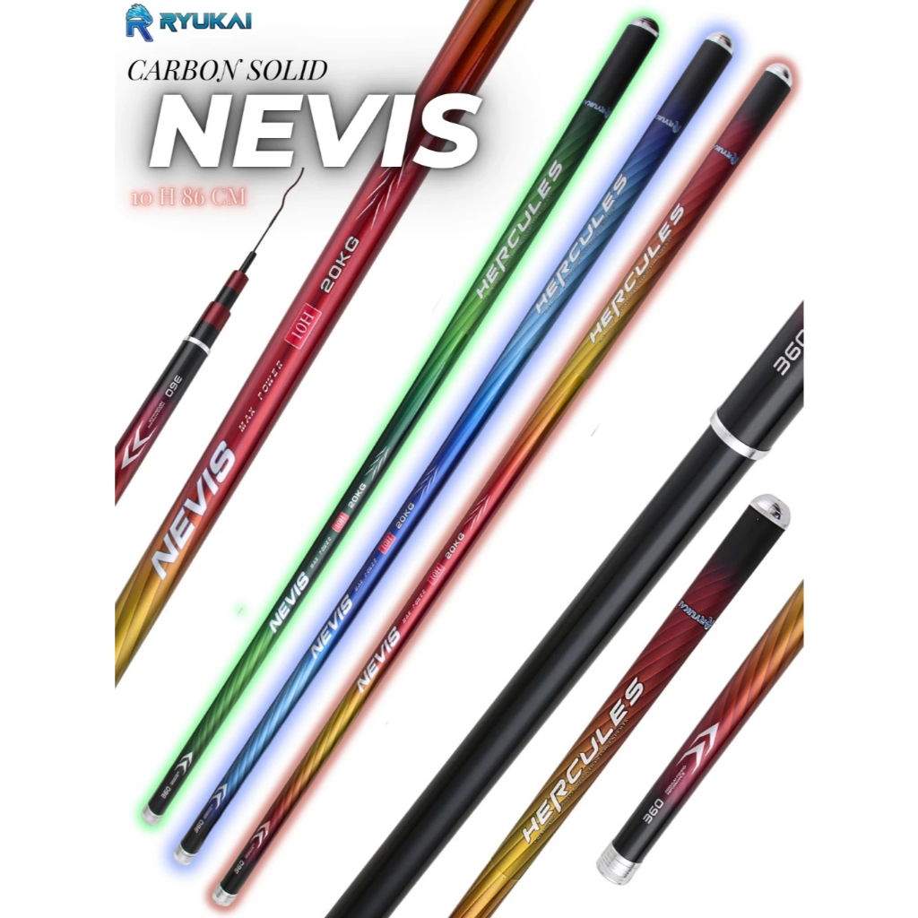 Joran Tegek Pancing Carbon KAKU 10H RYUKAI NEVIS HERCULES ujung solid 450 360 300 270 240 210