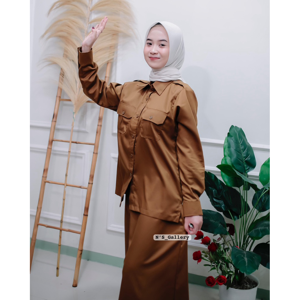 DNF - Seragam Dinas Pemda Wanita Seragam PNS Wanita Seragam Guru wanita Setelan Pemda Saku Dada Rok 