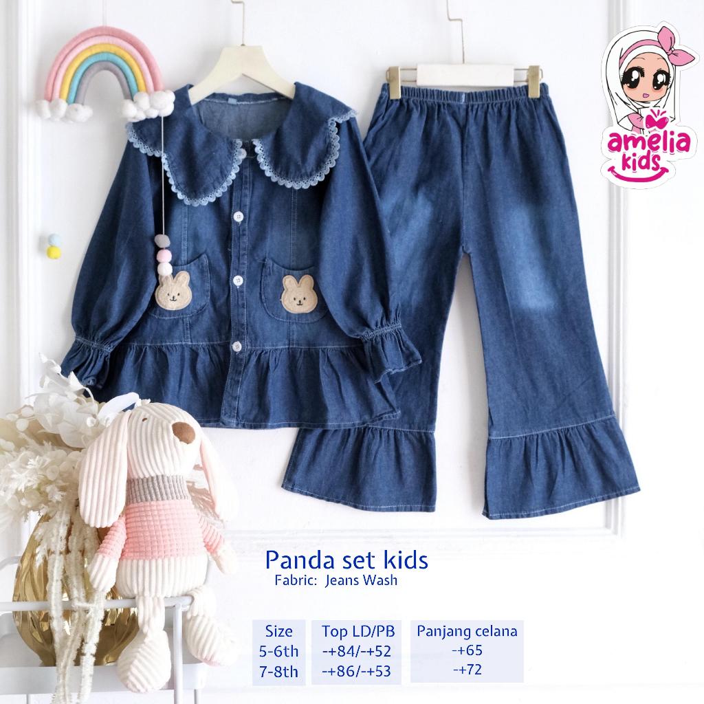 setelan jeans anak perempuan 5-8 tahun alberti kupu panda set ori amelia kids