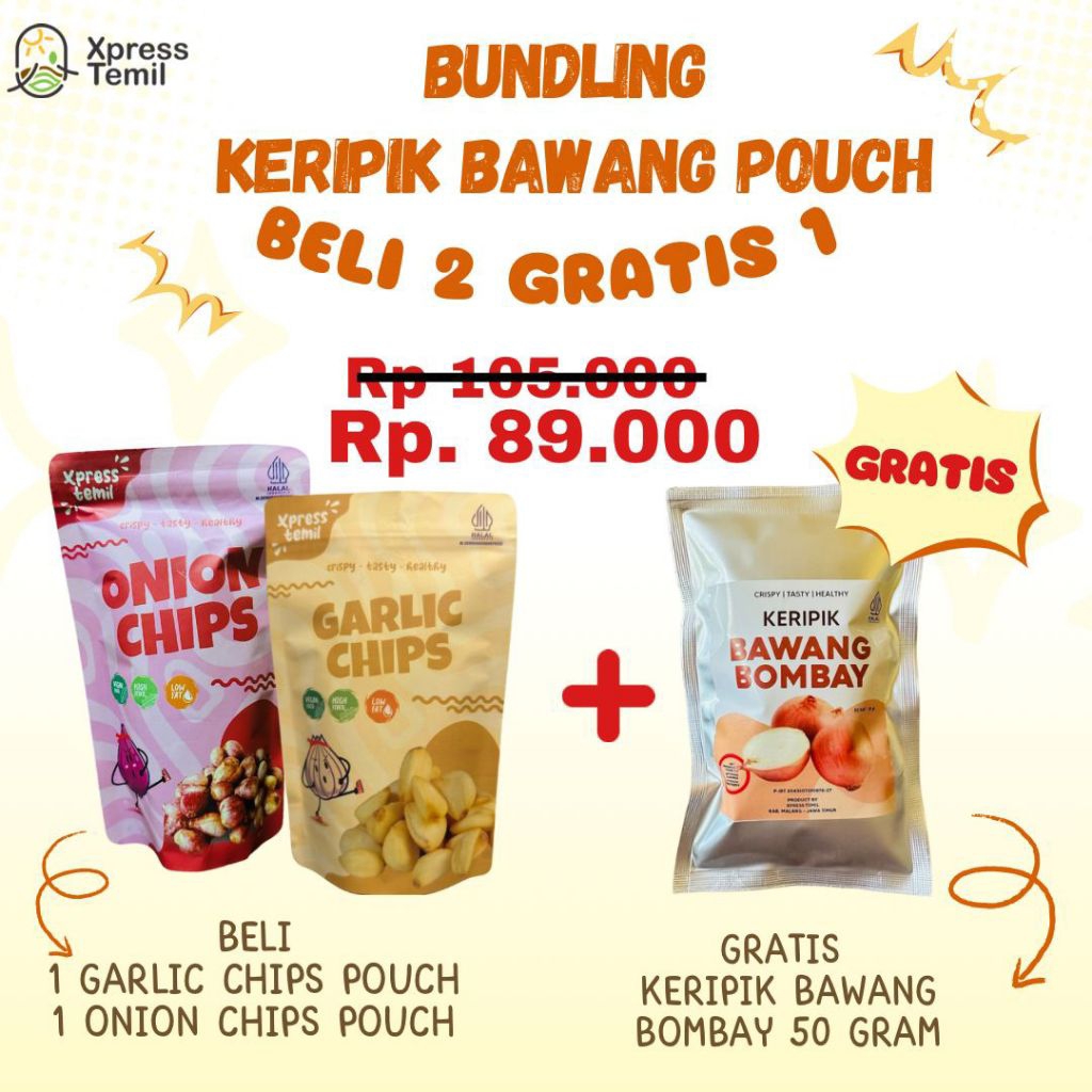

Xpresstemil Keripik Bawang Bundling Beli 2 Gratis 1 Bawang Putih Bawang Merah Bawang Bombay
