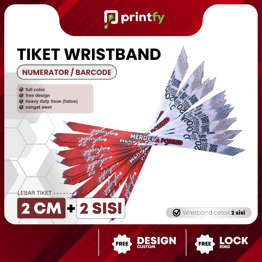 

Tiket Wristband Custom + Barcode - 2 cm - 2 sisi / Gelang Lanyard / Gelang Konser