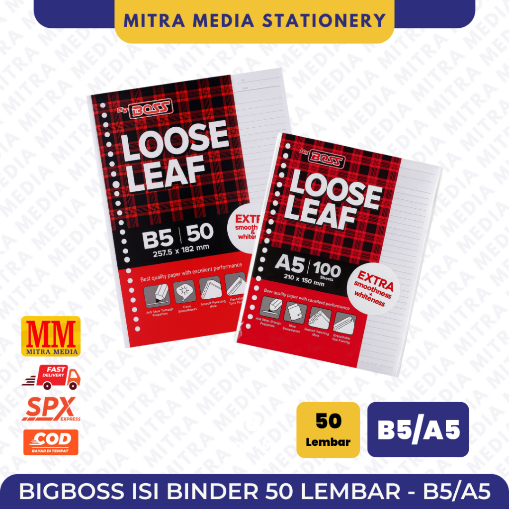 

BIG BOSS B5 A5 Loose Leaf Garis / Isi Binder Bigboss garis - 50 Lembar