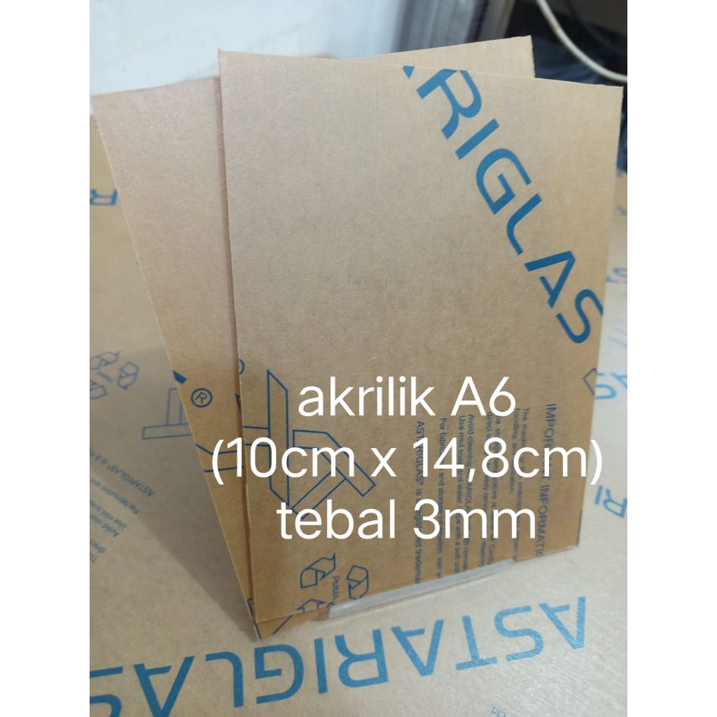 

Akrilik lembaran bening A6 ukuran 10cm x 14,8cm tebal 3mm