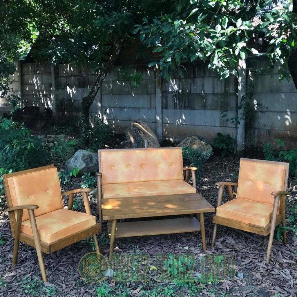 Kursi Tamu Vintage Retro Minimalis Jok Kain Oscar Sintetis - Set Kursi Meja Ruang Tamu dengan Formas