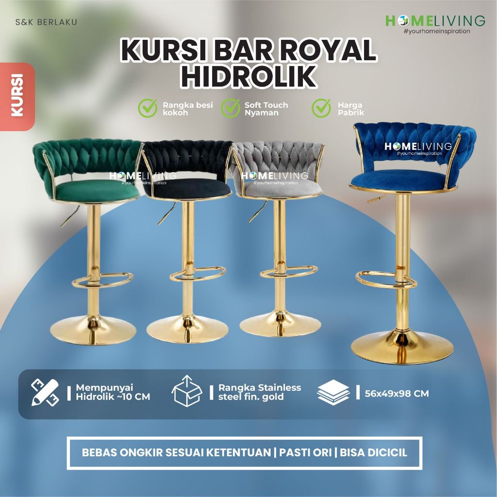 HOMELIVING FURNITURE - KURSI BAR DESAIN SUPER MEWAH - MATERIAL RANGKA KAKI STAINLES GOLD