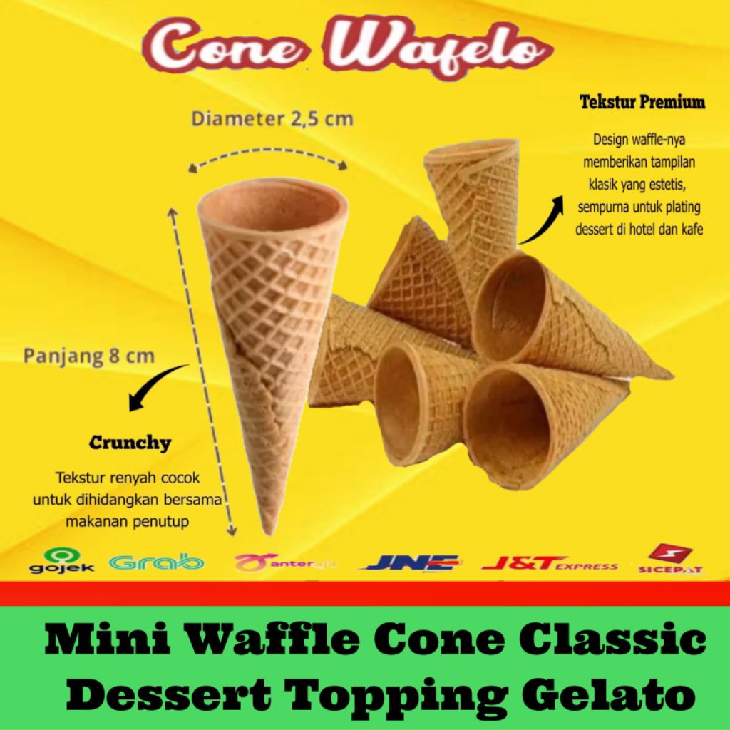 

Mini Cone Waffle 2.5x7cm Isi 500 pcs | Cone Es Krim Mini Renyah Topping Grosir Café Resto Hotel