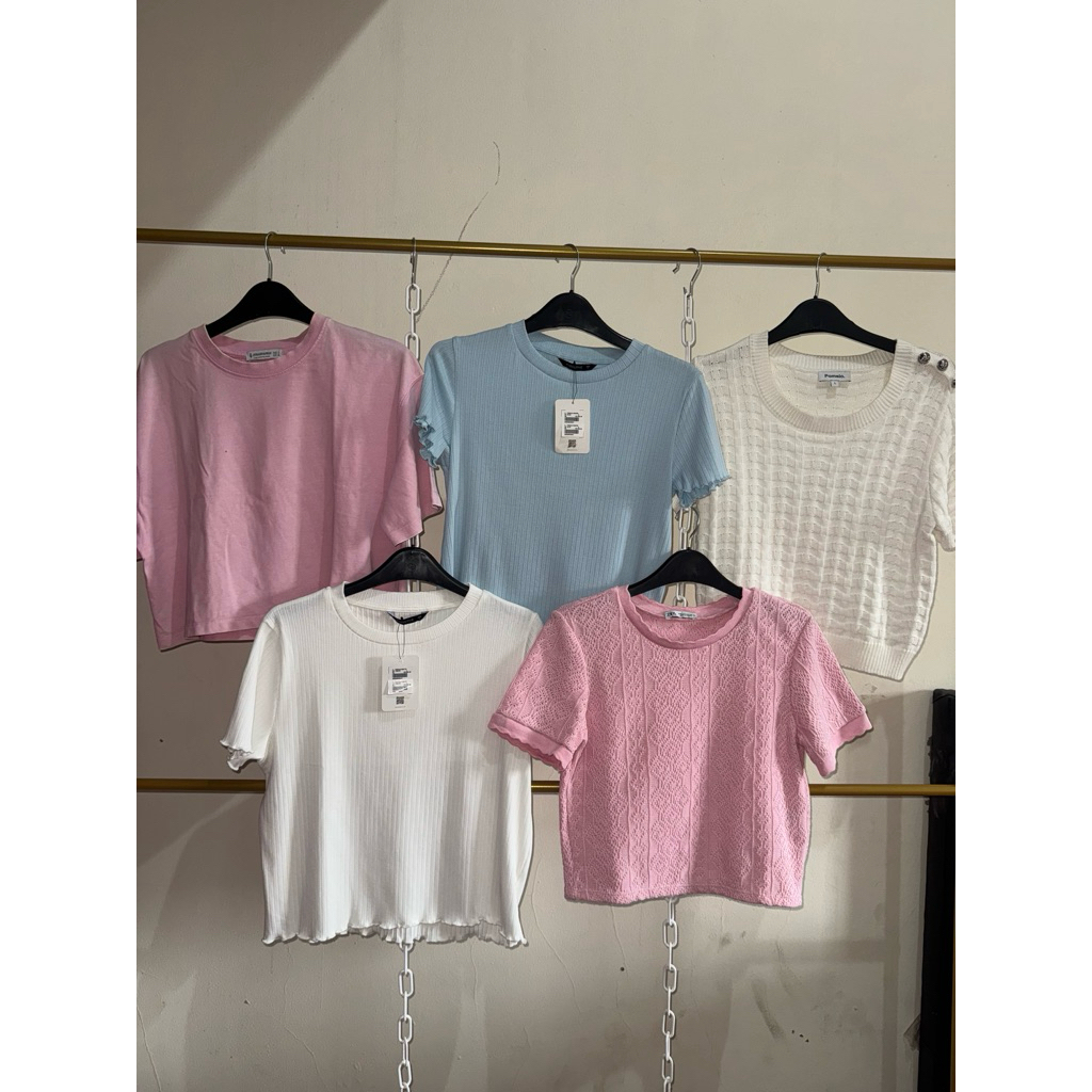 New & Preloved Knit Crop Top/Atasan Wanita Kaos/Rajut Zara, Stradivarius, Pomelo. Executive