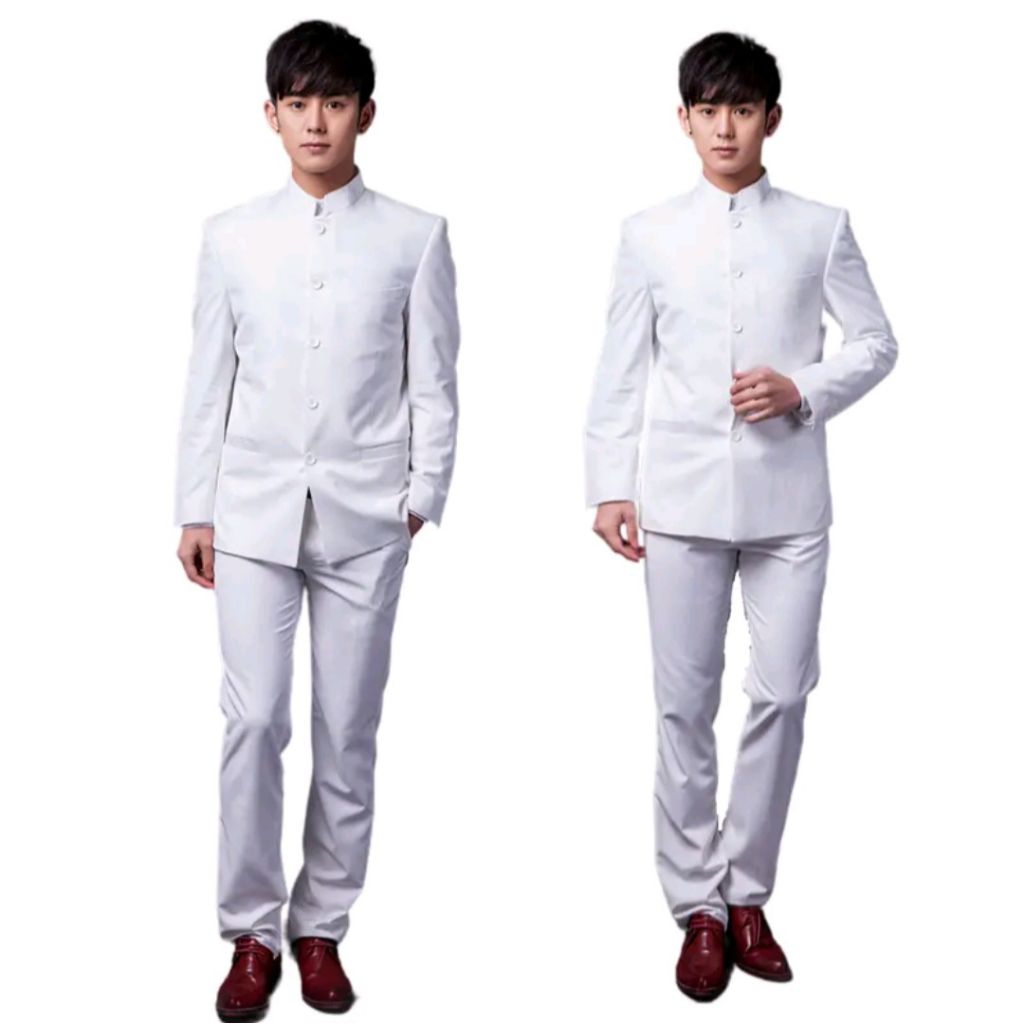 Stelan Jas Koko Pria Putih Premium Jas Mandarin Pria Dewasa