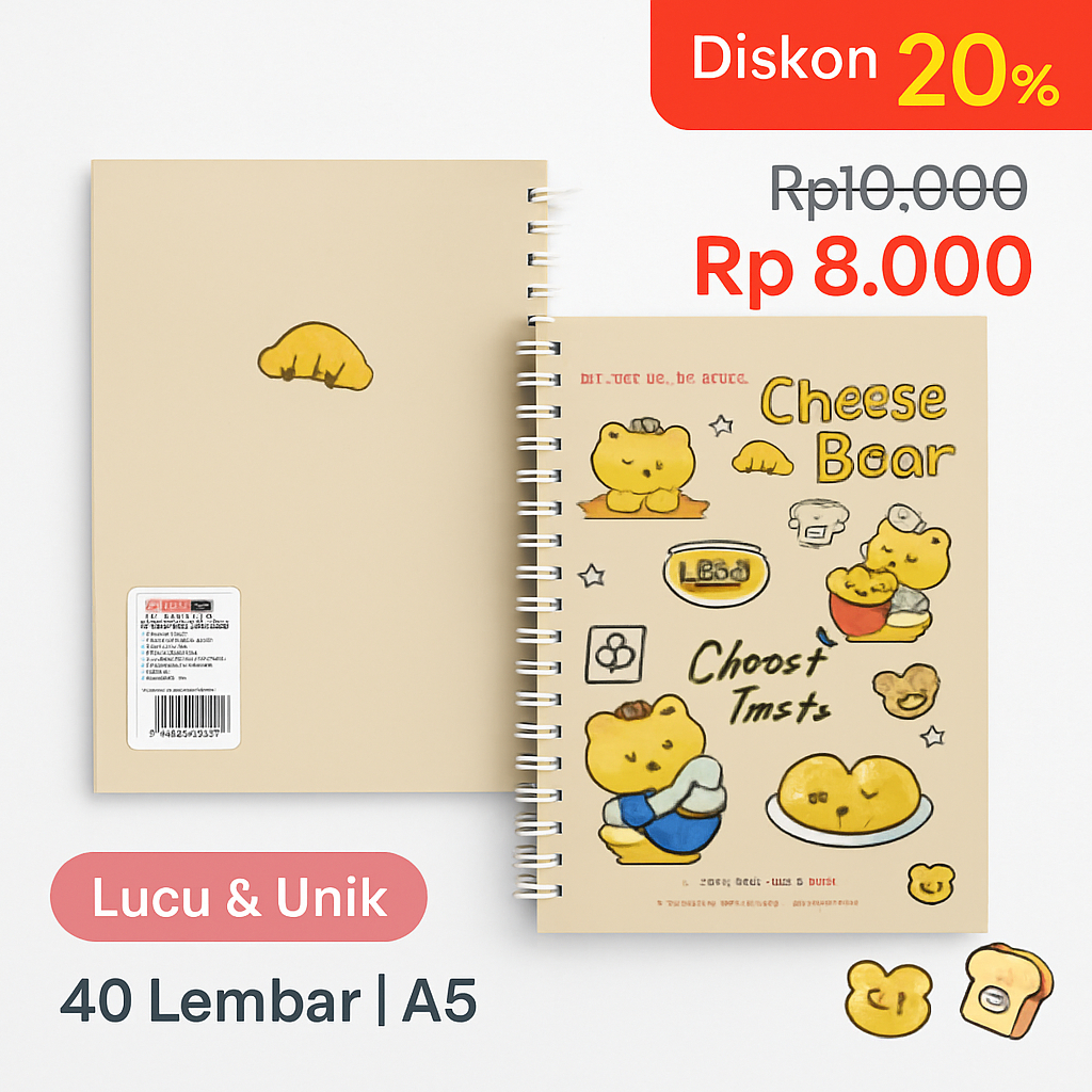 

Notebook Spiral A5 Cheese Bear 40 Lembar – Buku Tulis Kawaii Lucu | Plannerberry