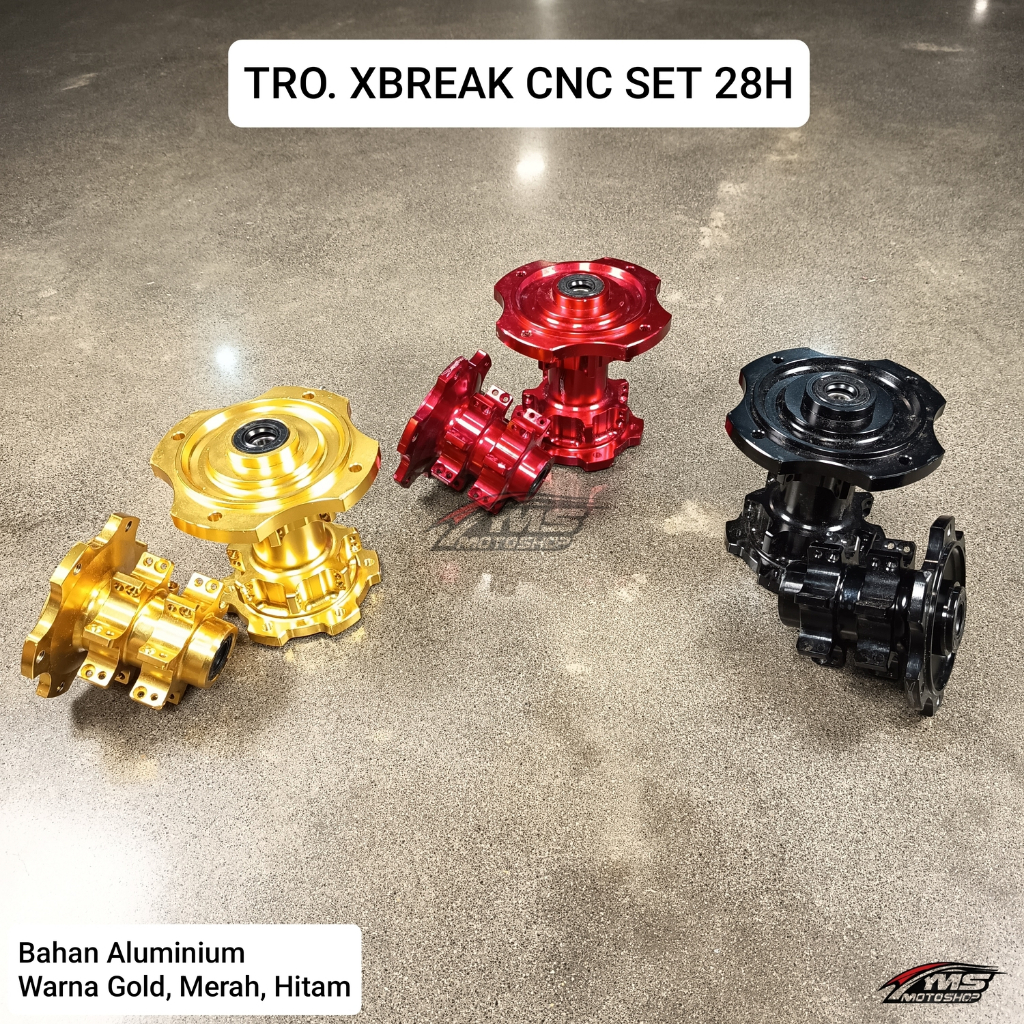 TROMOL MOTOR KLX XBREAK CNC SET 28 HOLE DEPAN BELAKANG WARNA GOLD ; HITAM ; MERAH ; ORANYE CNC