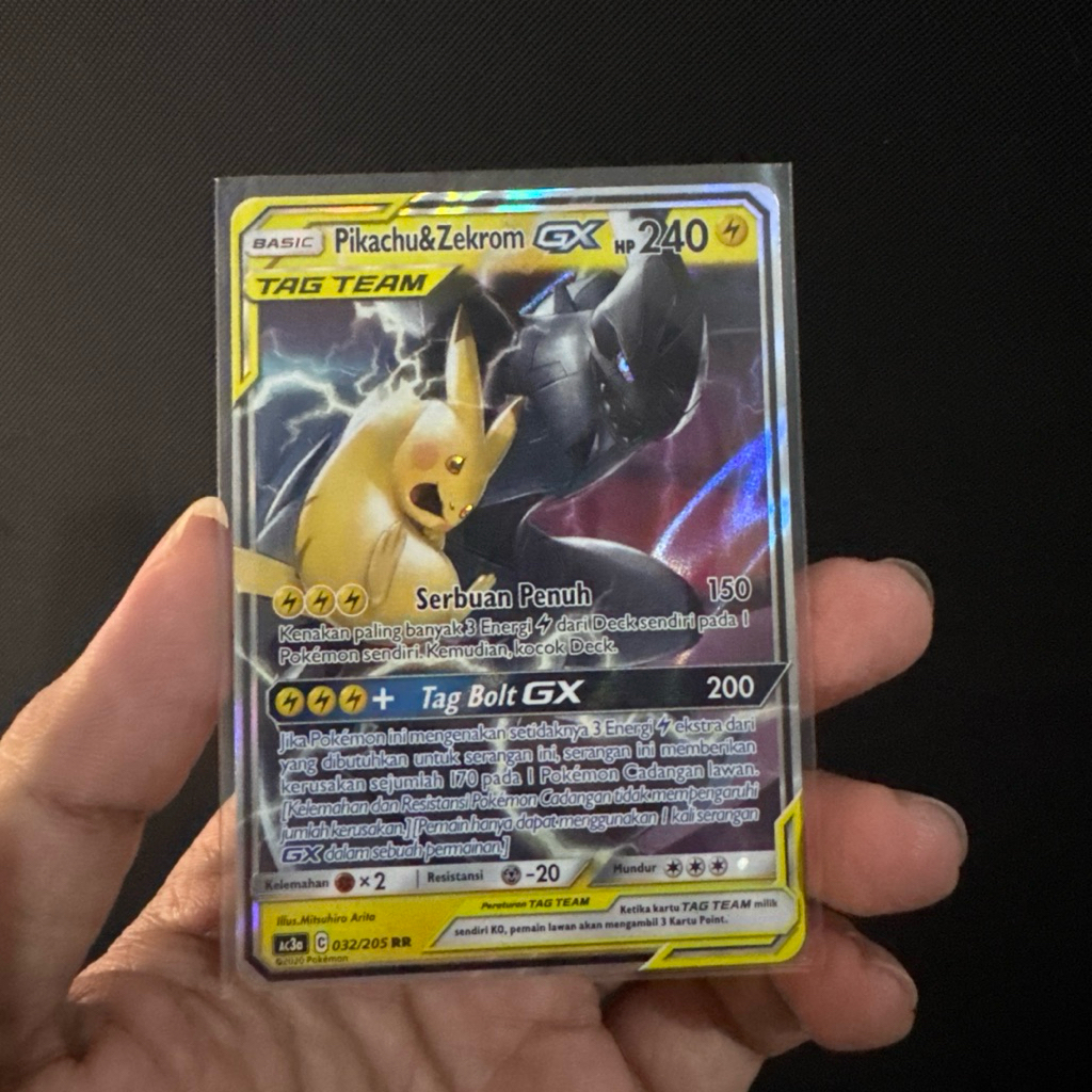 Pikachu Zekrom GX RR Tagteam ac3a 032/205 (ID) - Kartu pokemon TCG