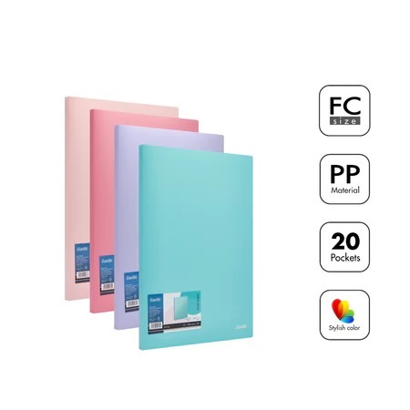 

Bantex Clear Holder 20 Pocket Folio / Display Book Bahan PP Anti-Static Warna Pastel BF4106