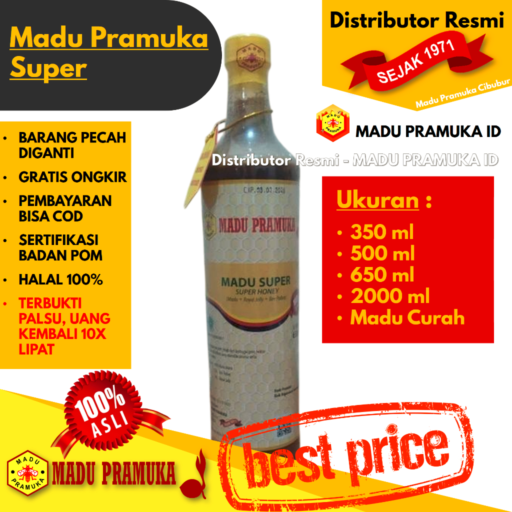 

Madu Pramuka SUPER (+ Bee Pollen + Royal Jelly) 350 ML 500 ML 650 ML 2000 ML 2 L Liter Curah - Asli Original Alami Murni Murah - Resmi Official Store Star Seller