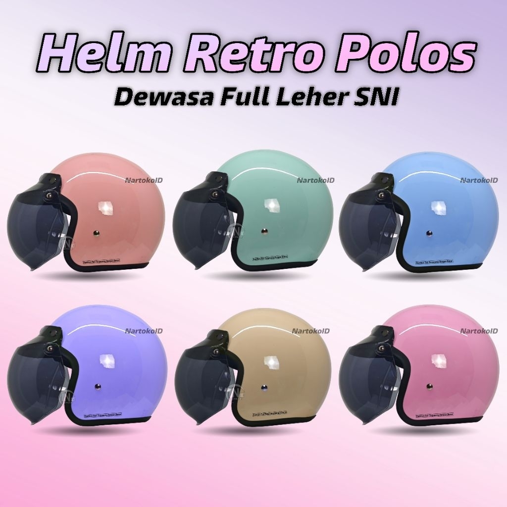 Helm Bogo Retro Dewasa Full Leher SNI Warna Pastel Terbaru