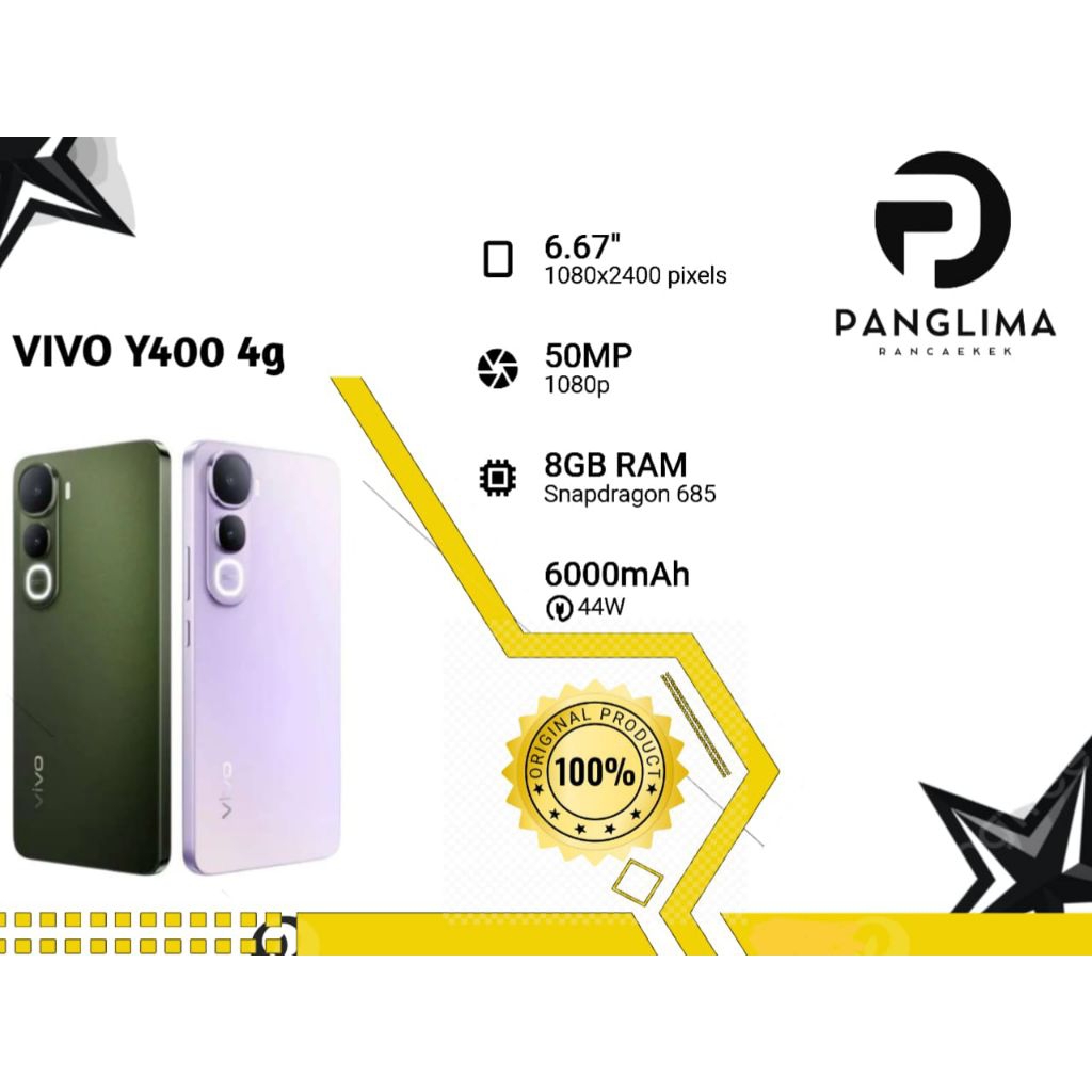 Vivo Y400 4G Ram 8/128GB Amoled 120Hz IP68/69, 6000Mah 44Wat Garansi Resmi