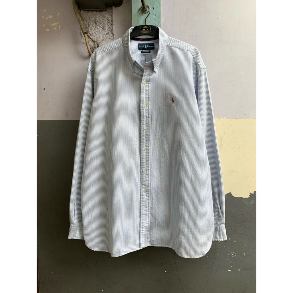 kemeja pria Ralph Lauren oxford stripe lengan panjang 4XL preloved rl.217