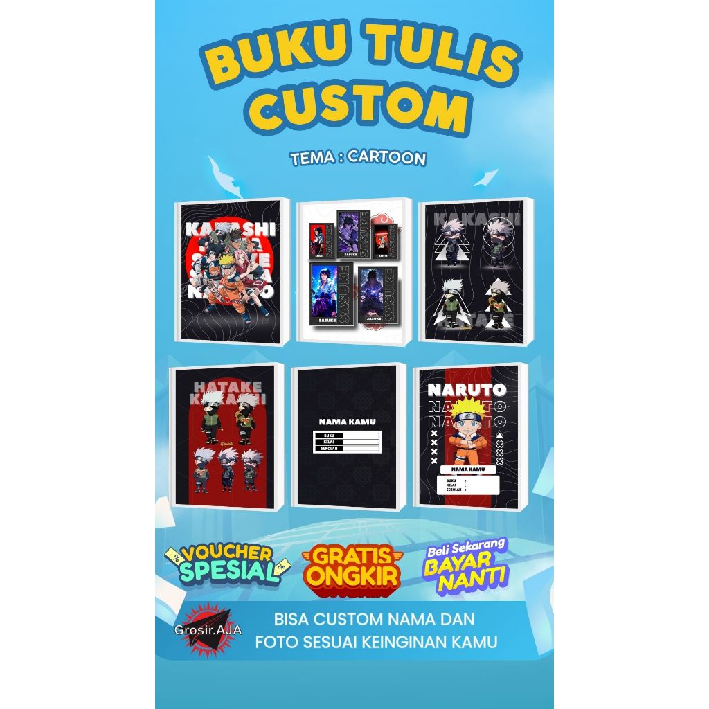 

[PROMO !!] BUKU TULIS SEKOLAH CUSTOM (BISA PAKAI FOTO SENDIRI) NARUTO KAKASHI SASUKE DORAEMON