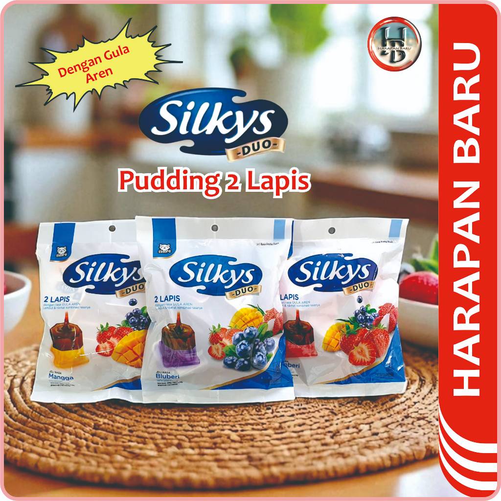 

Silkys Duo - Pudding Dua Lapis Dengan Gula Aren - Isi 10 pcs - Blueberry - Mangga - Stroberi