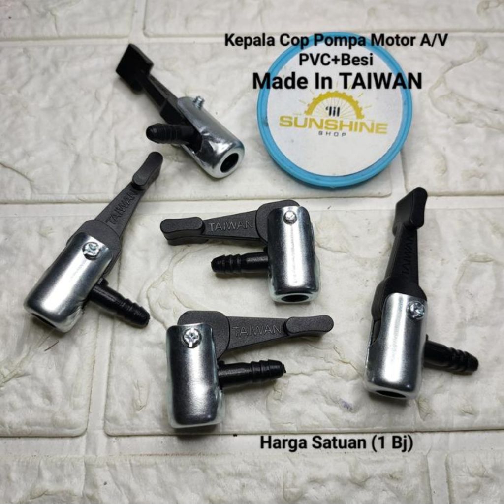 Adaptor Cop Pompa Ban Dalam Sepeda Pentil AV Schrader Model Tekuk Lipat Besi Plastik Made in Taiwan