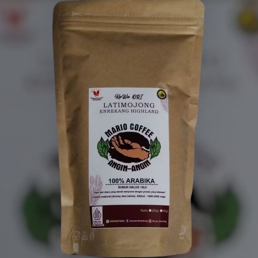 

Kopi bubuk 200 gr, Single Origin Angin-angin, Latimojong, 100 % Arabika Kalosi Enrekang, Medium to Dark, Washed Process.