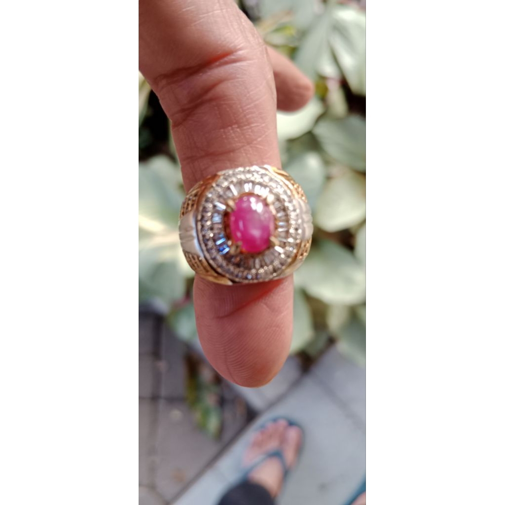 cincin taper dan permata ruby ster 7 x 5 x 4 mm