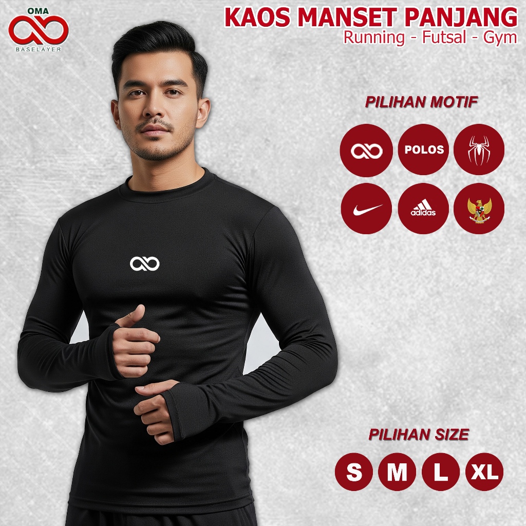 Kaos Manset Baselayer Olahraga Pria Lengan Panjang / Kaos Manset Pria Lengan Panjang Compression Shi