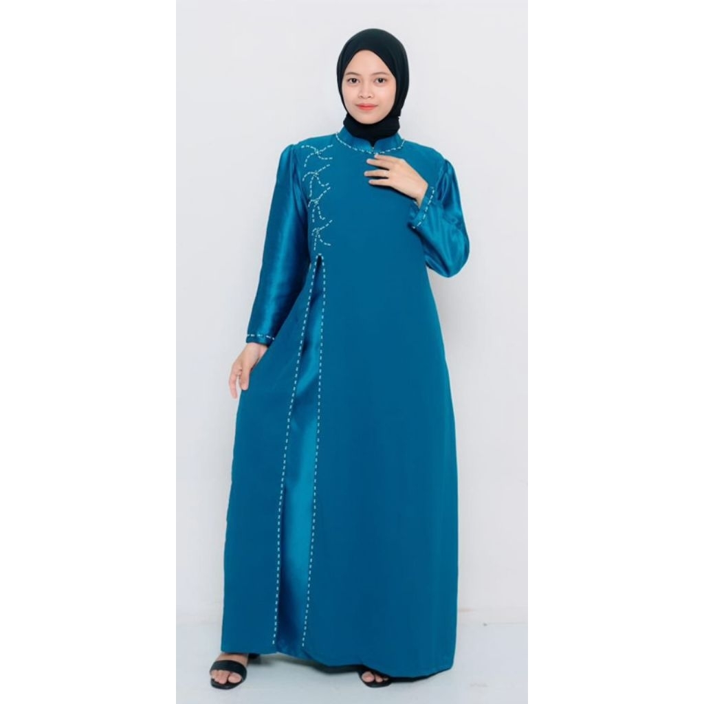 GAMIS KONDANGAN ELEGANT Gamis Ceruti Kondangan| Dress Pesta|Payet Pinggir Mutiara Tali Pinggang Prem