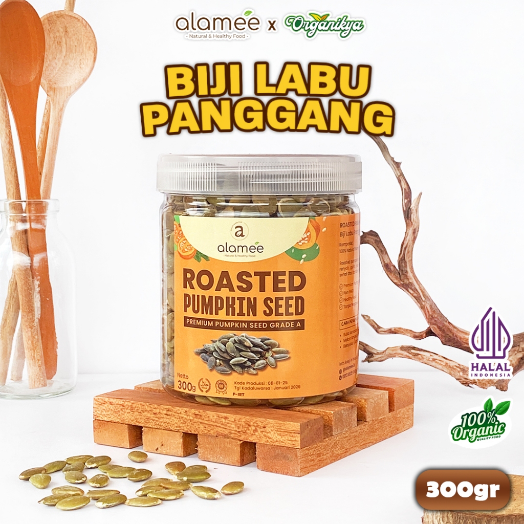 

ALAMEE Roasted Pumpkin Seed Biji Labu Pepita Kupas Panggang Matang Siap Makan 300gr organikya