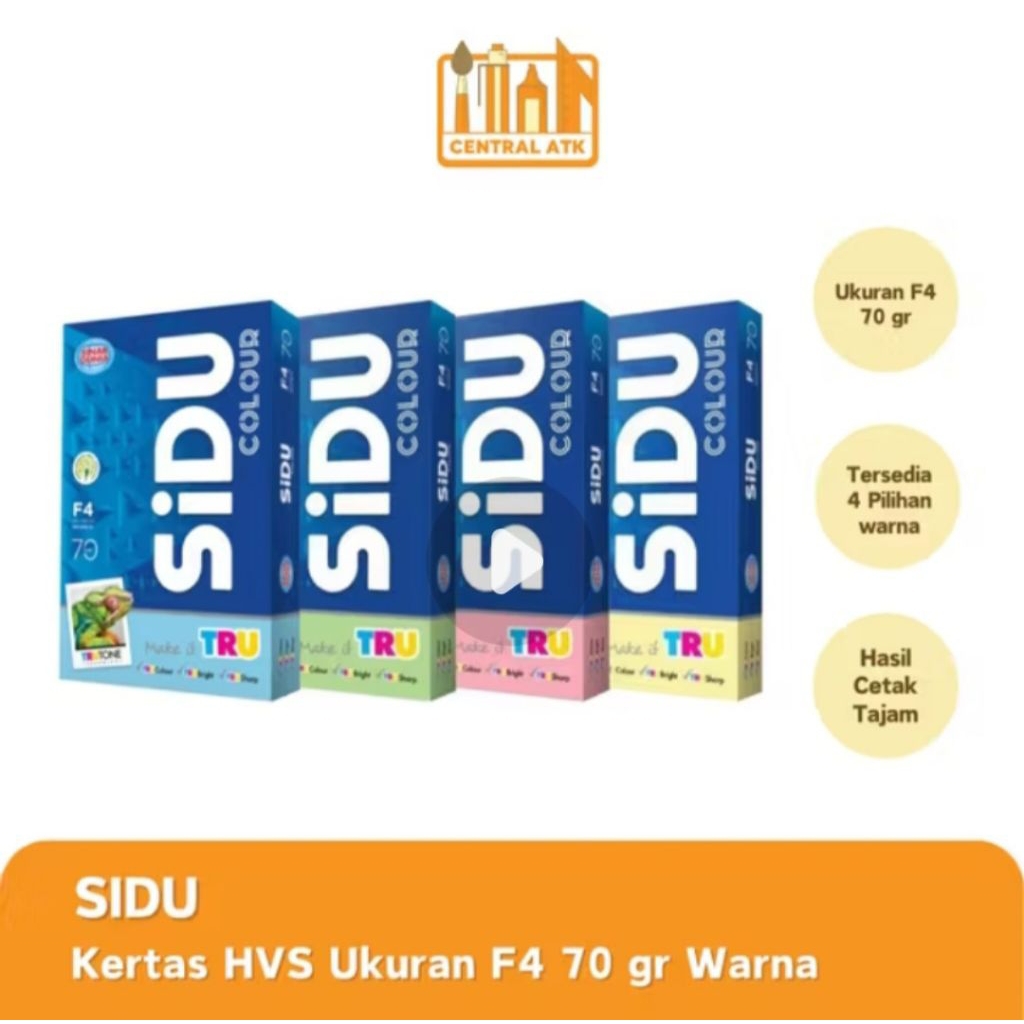 

Kertas HVS Warna F4 70 Gram SIDU isi 500 Lembar