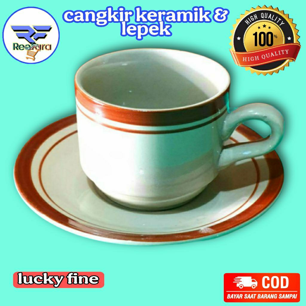 Cangkir kopi mug keramik coklat set dengan tatakan