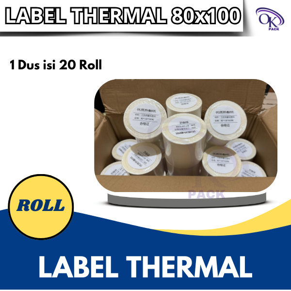 

LABEL STICKER THERMAL & CONTINOUS PAPER THERMAL 80 X 100 mm" isi 500pcs (1dus isi 20 Roll)