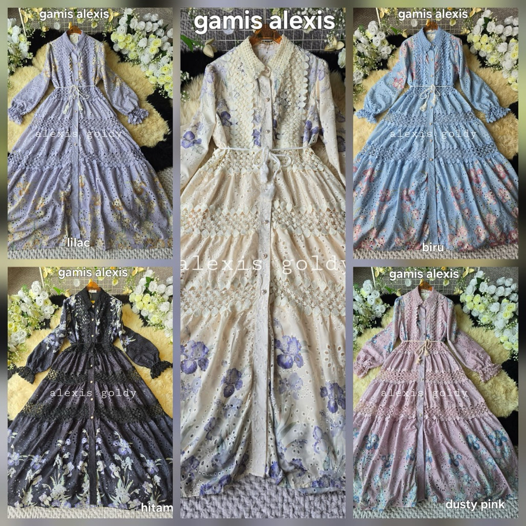 gamis alexis, dress goldy, Dress Maxi, gamis bangkok, gamis putih, white maxi, dress katun bordir, g