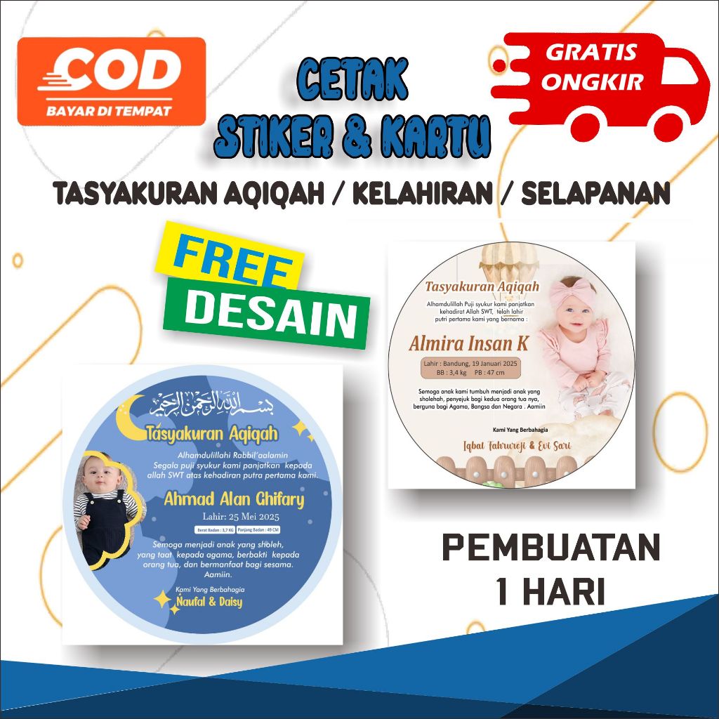 

Custom Stiker Tasyakuran Aqiqah / Kelahiran / Selapanan Model Lingkaran