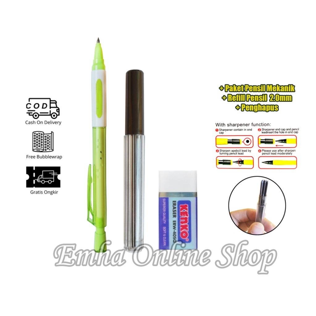 

Paket Pensil Mekanik EV-755 Refill Penghapus Alat Tulis Sekolah Kantor Praktis Stationery