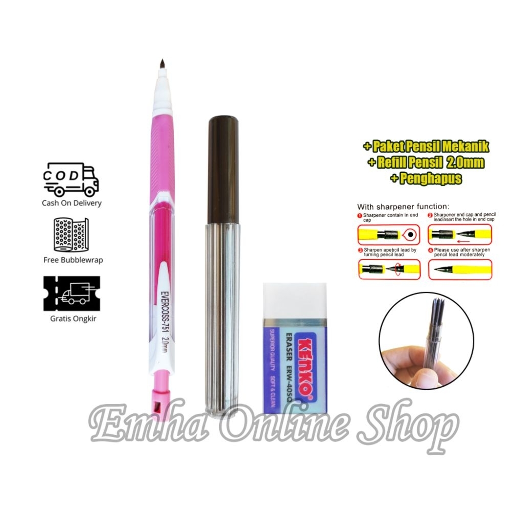 

Paket Pensil Mekanik EV-751 Refill Penghapus Sekolah Kantor Praktis