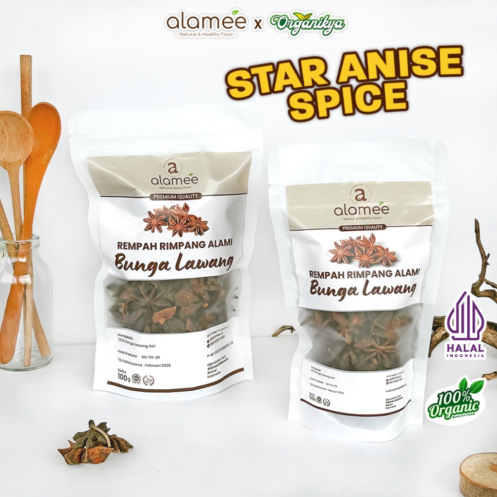 

ALAMEE Bunga Lawang Kering Pekak Star Anise Rempah Organik Bumbu Seasoning Masakan organikya