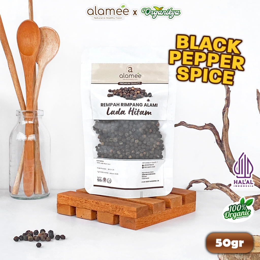 

ALAMEE Lada Hitam Biji Organik Utuh Whole Black Pepper Blackpepper Rempah Rimpang 50g organikya
