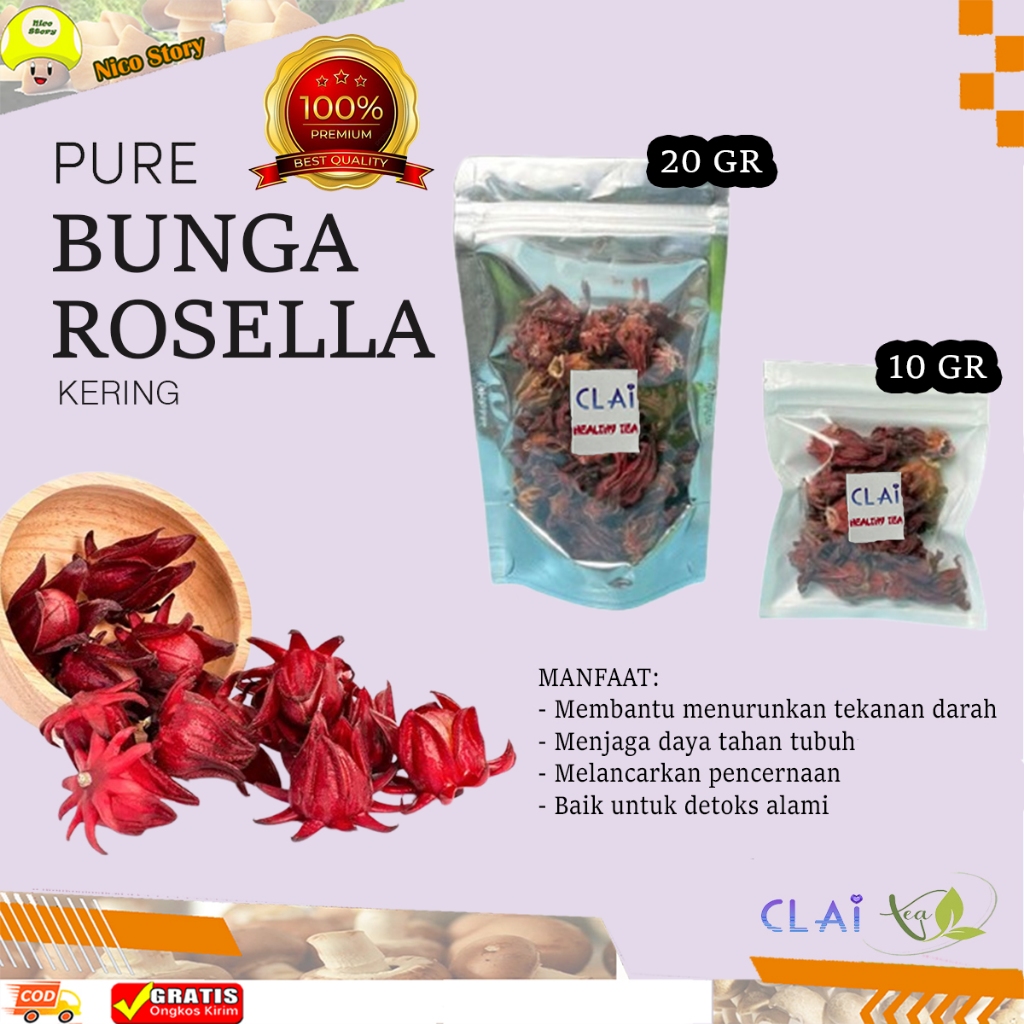 

(ncs) Teh Bunga Rosella Kering Organik merah hibiscus tea 20 gr rempah herbal rosela